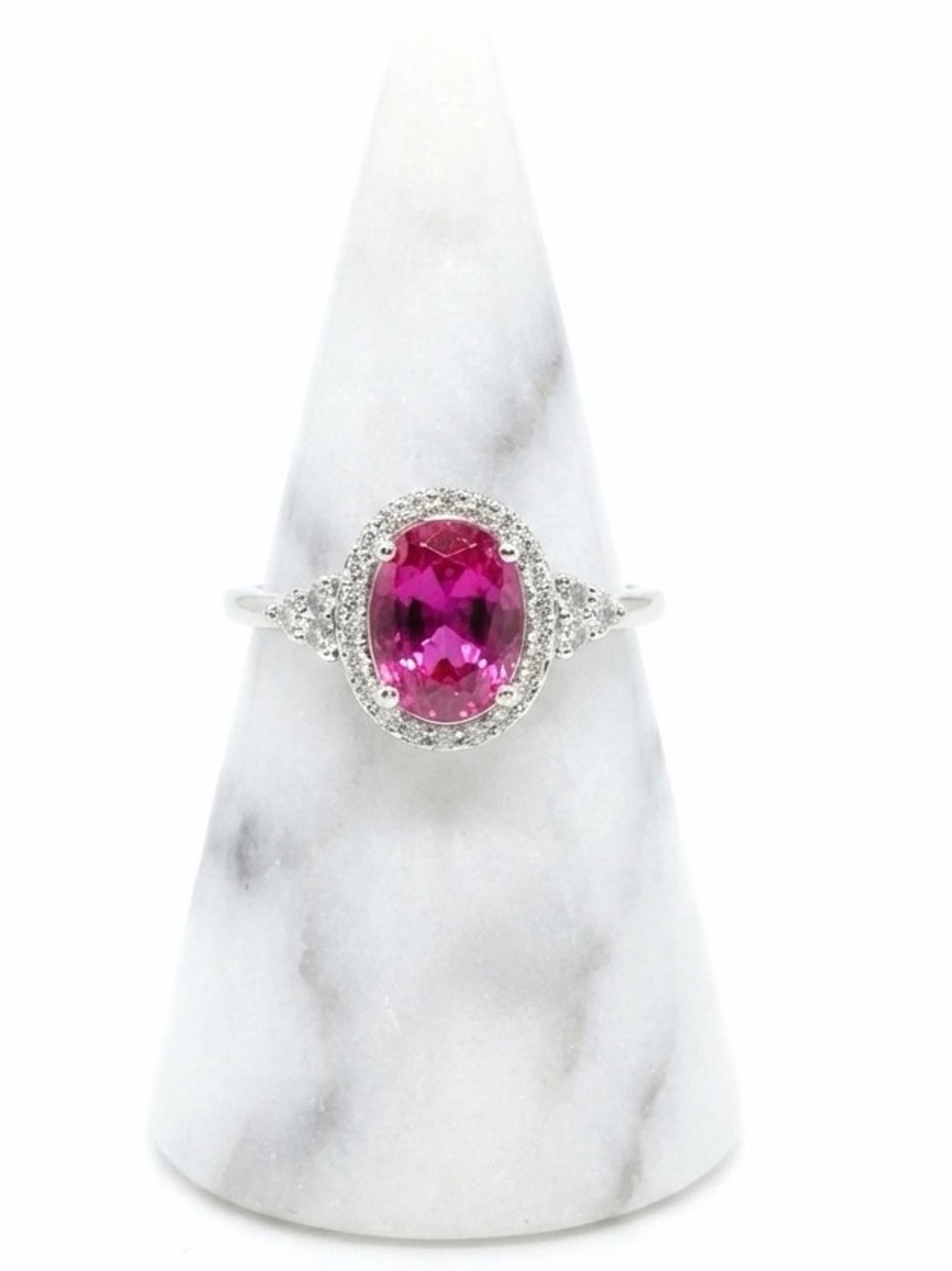 New S925 Sterling Silver Platinum Plated Ruby & White Topaz Ring